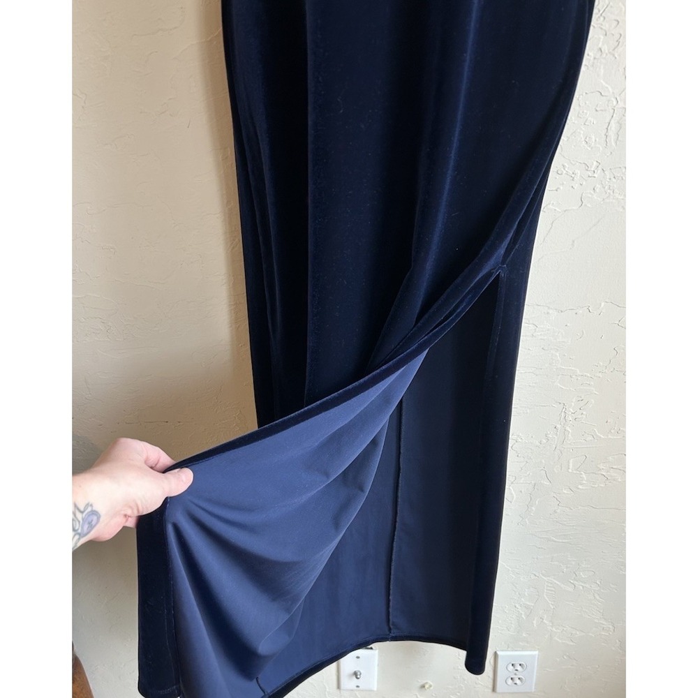 Vintage Y2K Charlotte Russe Blue Velvet Strapless Maxi Dress M Formal Slit Prom - Picture 2 of 7